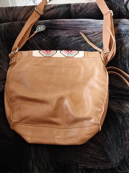 The Sak Tan Embroidered Crossbody Bag with Pink Accent - Picture 2 of 7